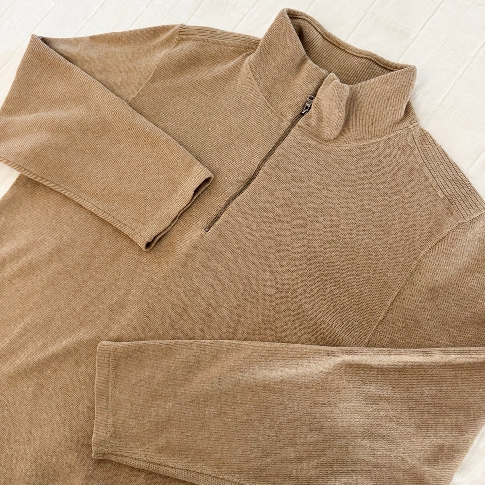 Banana Republic Sweater Men's XL‎ 100% Cotton Tan Quarter Zip Heavy Knit SOFT